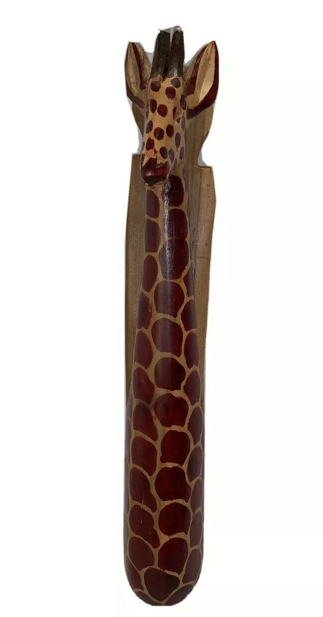 Giraffe Solid Wooden Hand Carved Wall Hanging Craftsmen Of Kenya 12” Tall