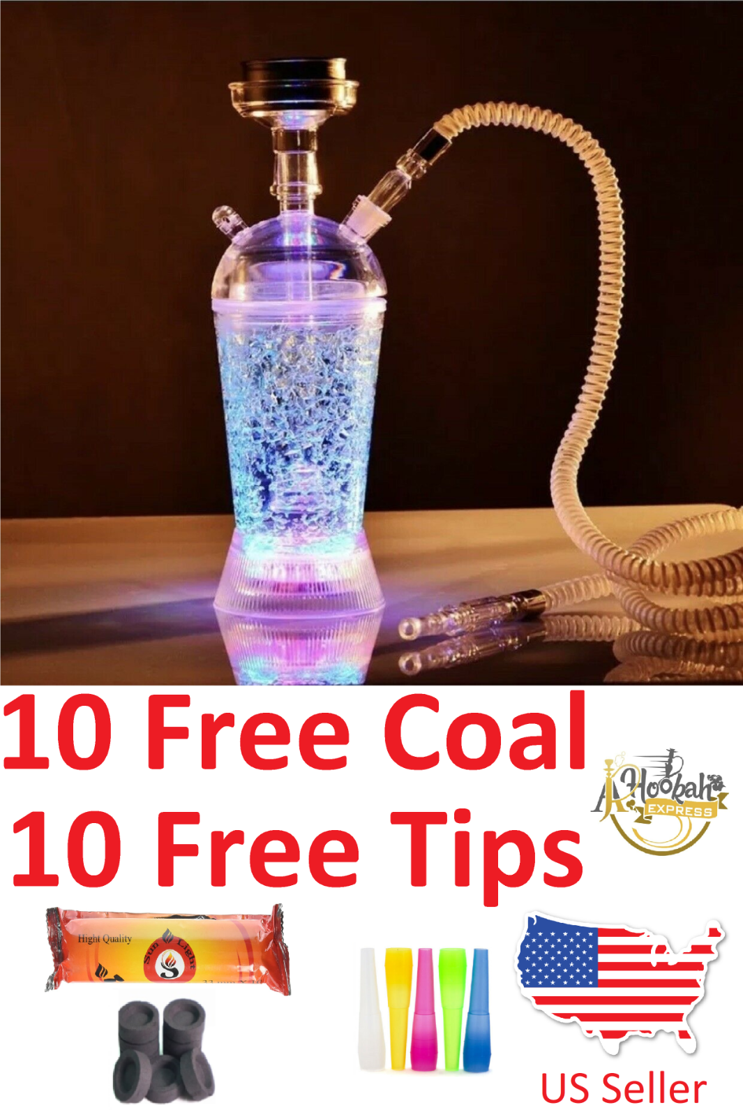 Portable Hookah Shisha Smoking Travel Cup With Led Light Free Tips & Charcoal 🔥
