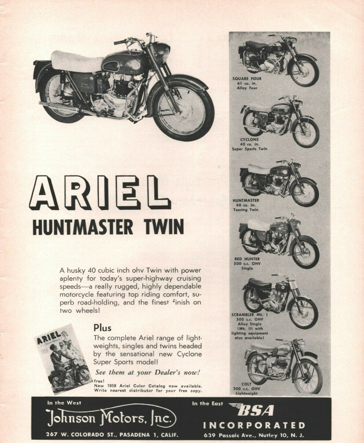 1958 Ariel Huntmaster Twin - Vintage Motorcycle Ad
