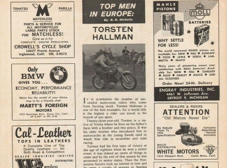 1963 Top Men In Europe - Torsten Hallman - 1-page Vintage Motorcycle Article