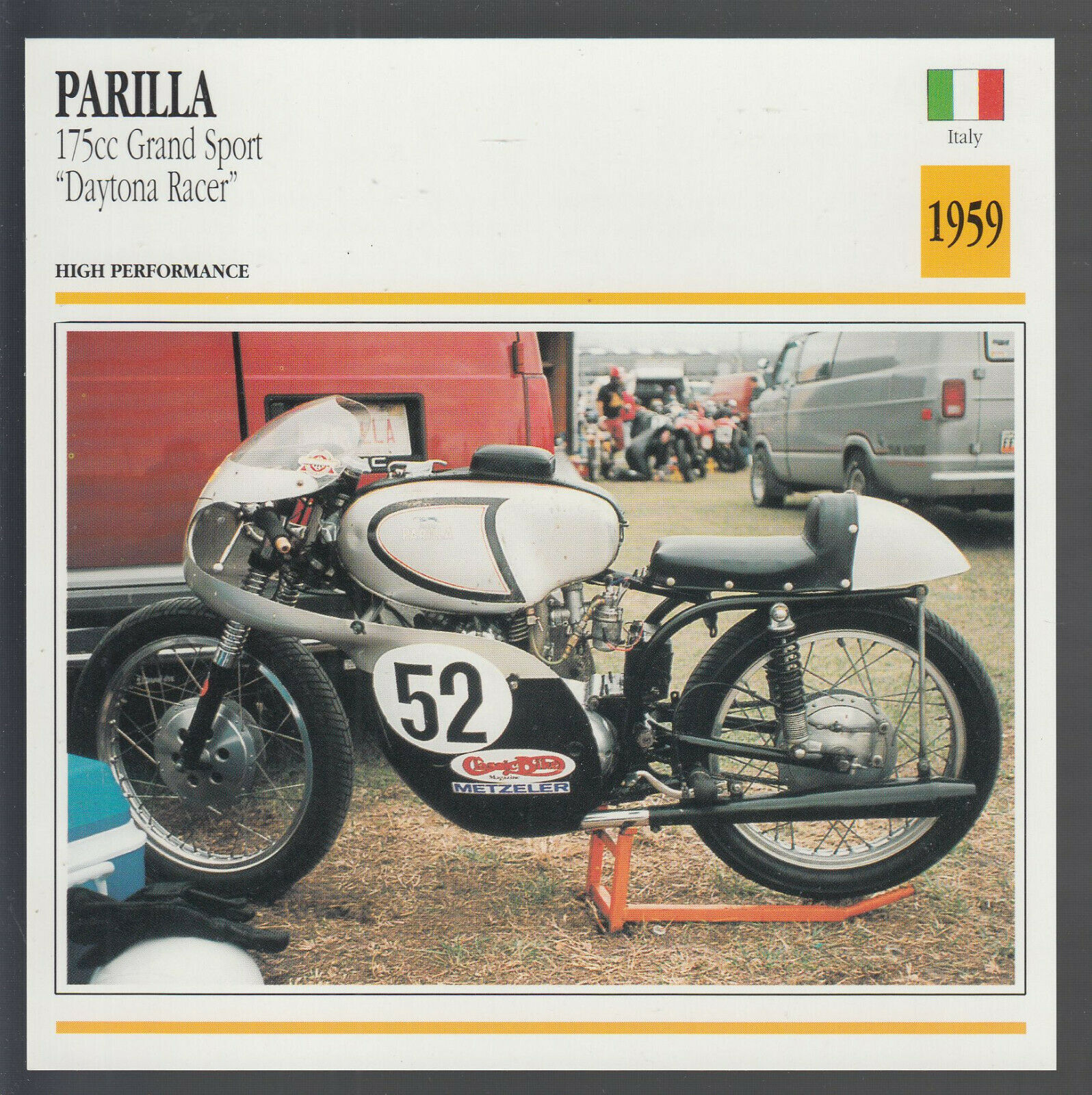 1959 Parilla 175cc Grand Sport Daytona Racer Motorcycle Photo Spec Info Card