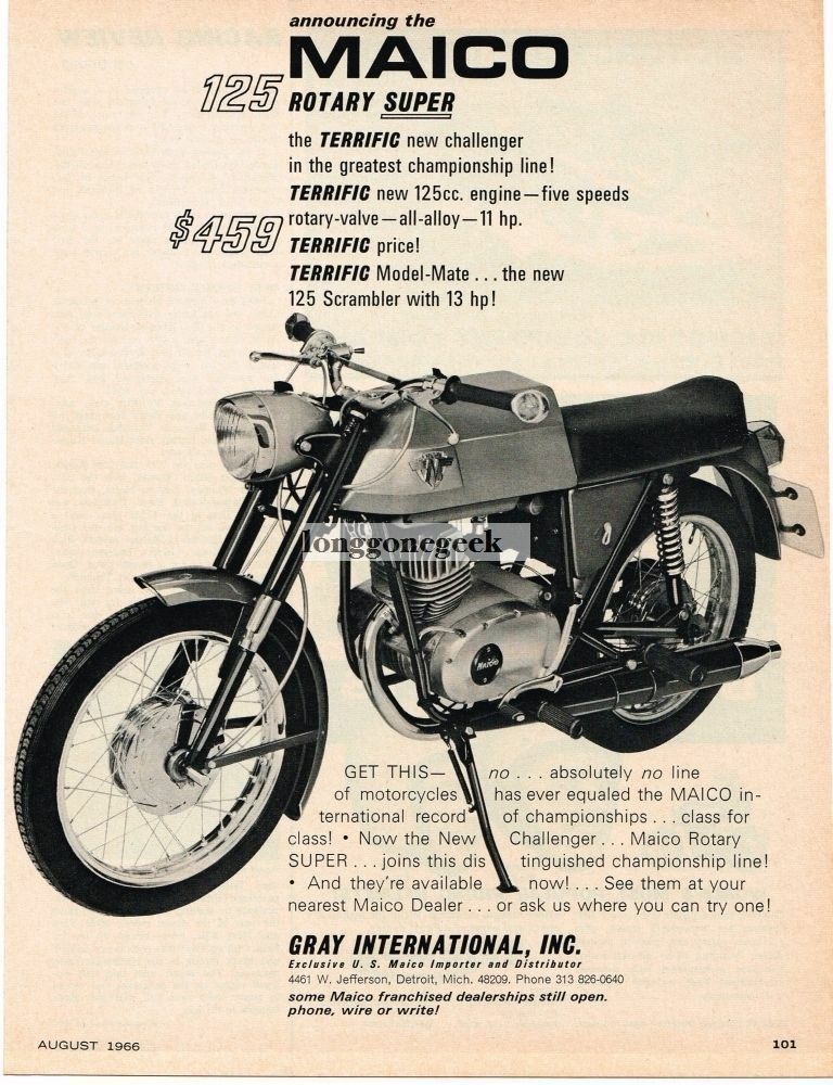 1966 Maico Rotary Super 125 Motorcycle Vintage Ad