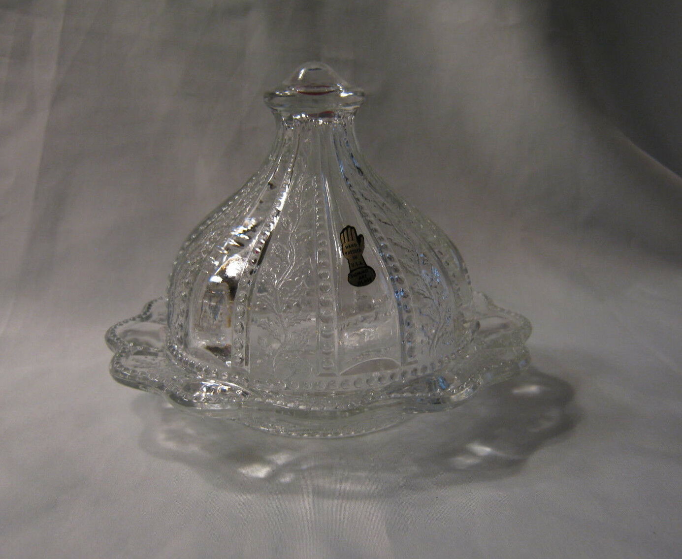 Rare Vintage Russ Vogelsong Summit Glass Holly Band Clear Covered Butter Dish