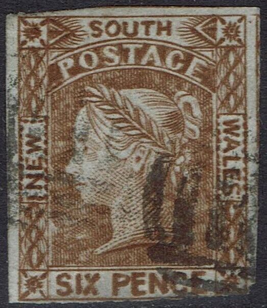 New South Wales 1852 Qv Laureate 6d Used