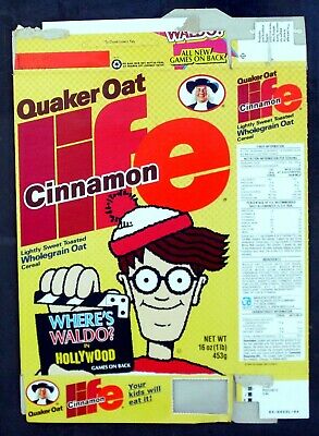 Quaker Cinnamon Life Flattened Cereal Box 1993 Where's Waldo In Hollywood Game 2