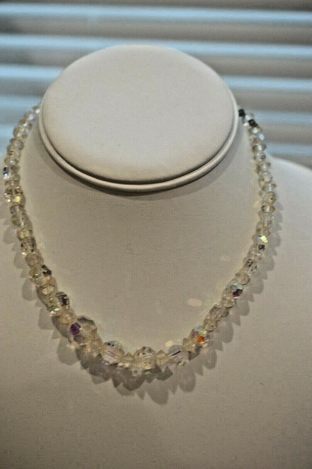 Vintage Clear Iredescent Beaded Necklace 15 Inches.