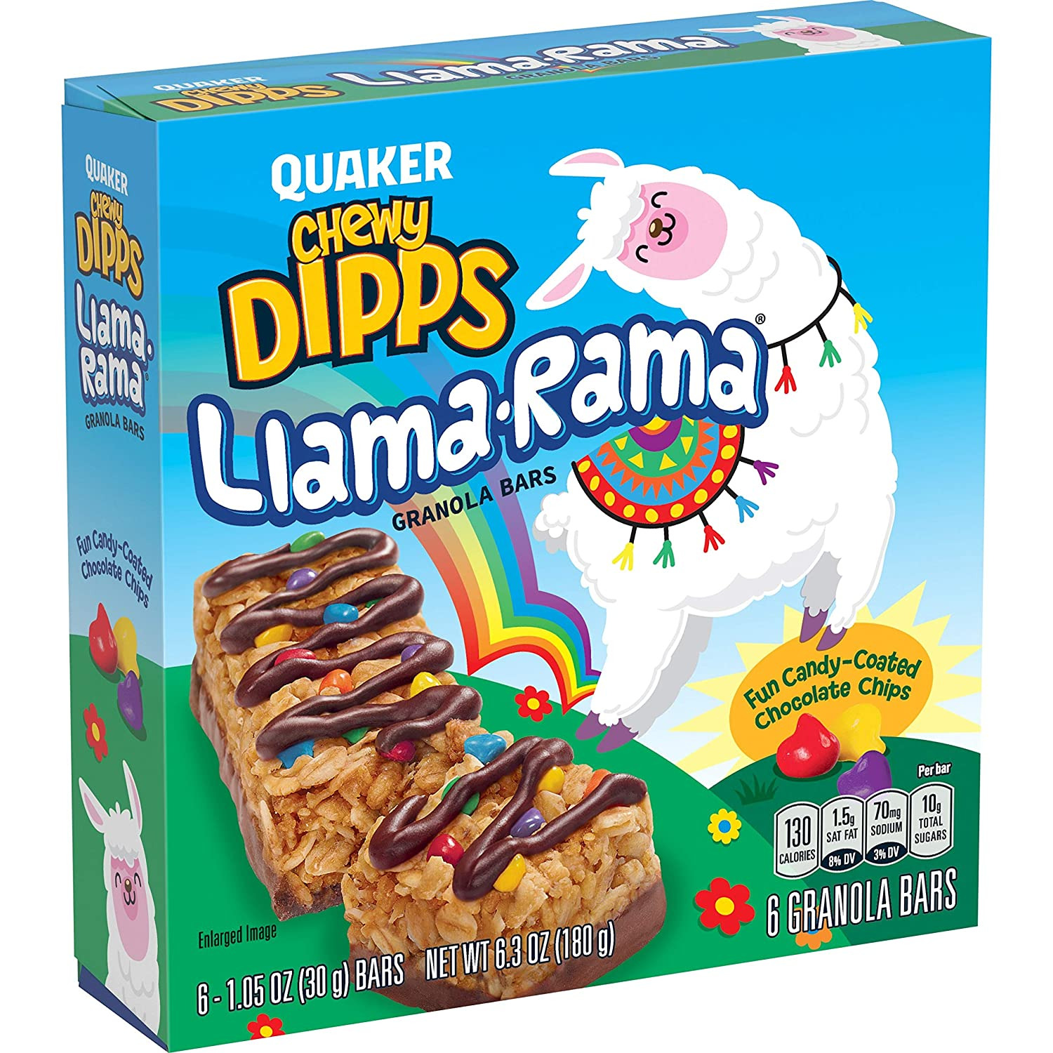 Chewy Dipps Granola Bars, Llama-rama Rainbow Chip, (96 Pack)