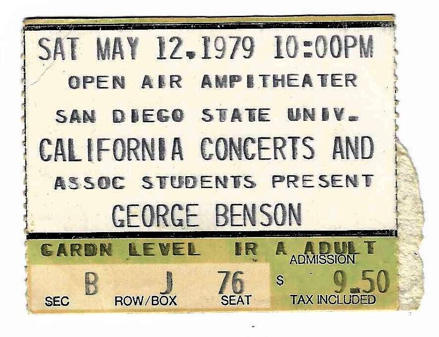 Rare George Benson & Seawind 5/12/79 San Diego Ca State University Ticket Stub