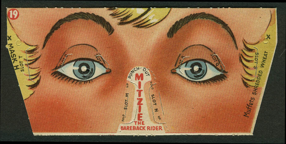 Muffets Shredded Wheat Circus #19 Mizzie Bareback Rider Mask Face Punch-out 50s