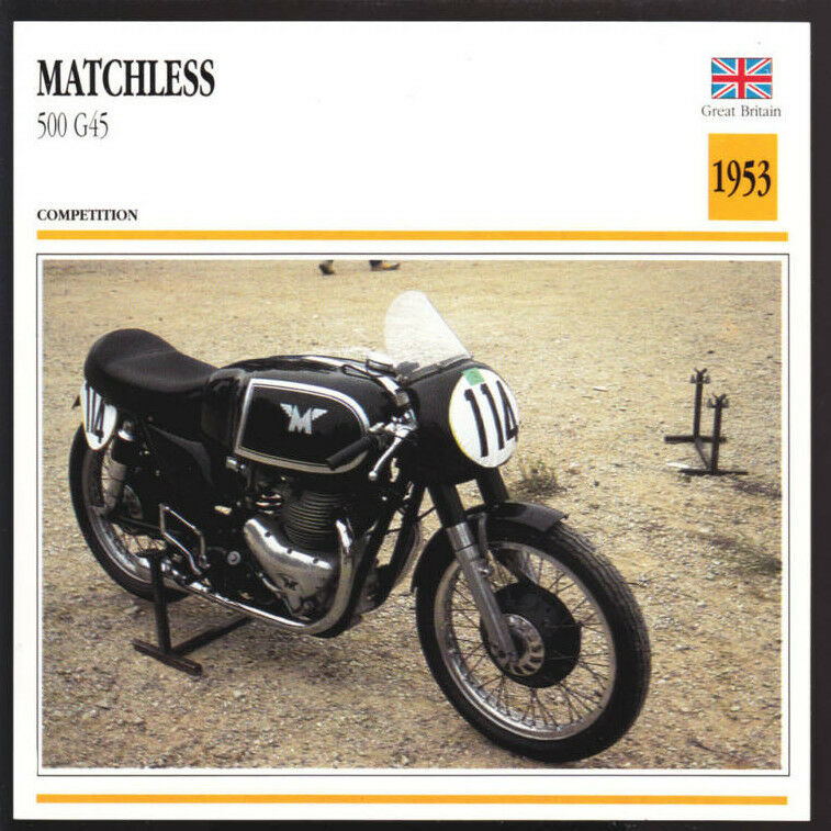 1953 Matchless 500cc G45 (498cc) Race Motorcycle Photo Spec Sheet Info Stat Card