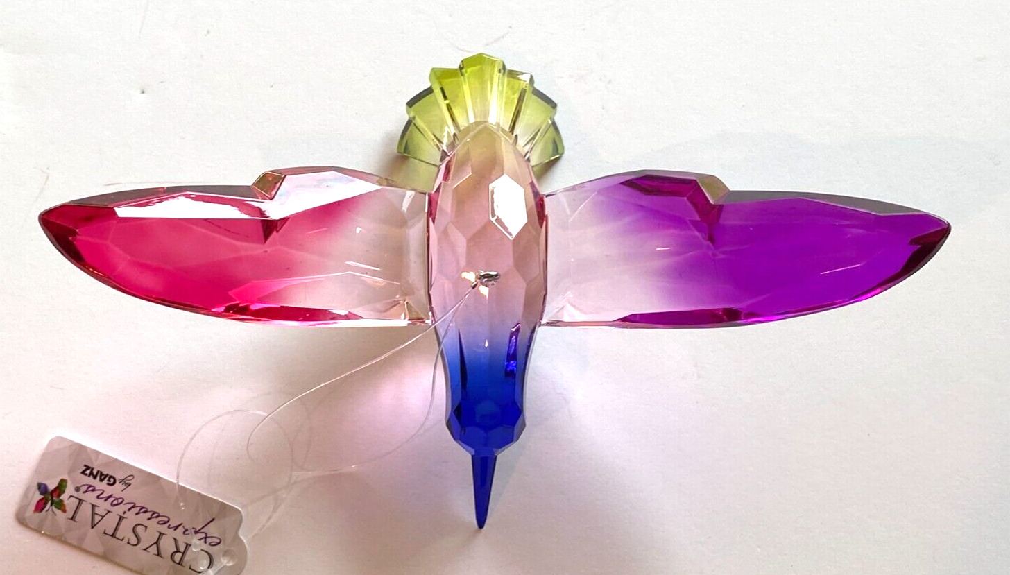 Ganz Crystal Expressions Acrylic Hummingbird Ornament Blue Green Pink Purple 7"