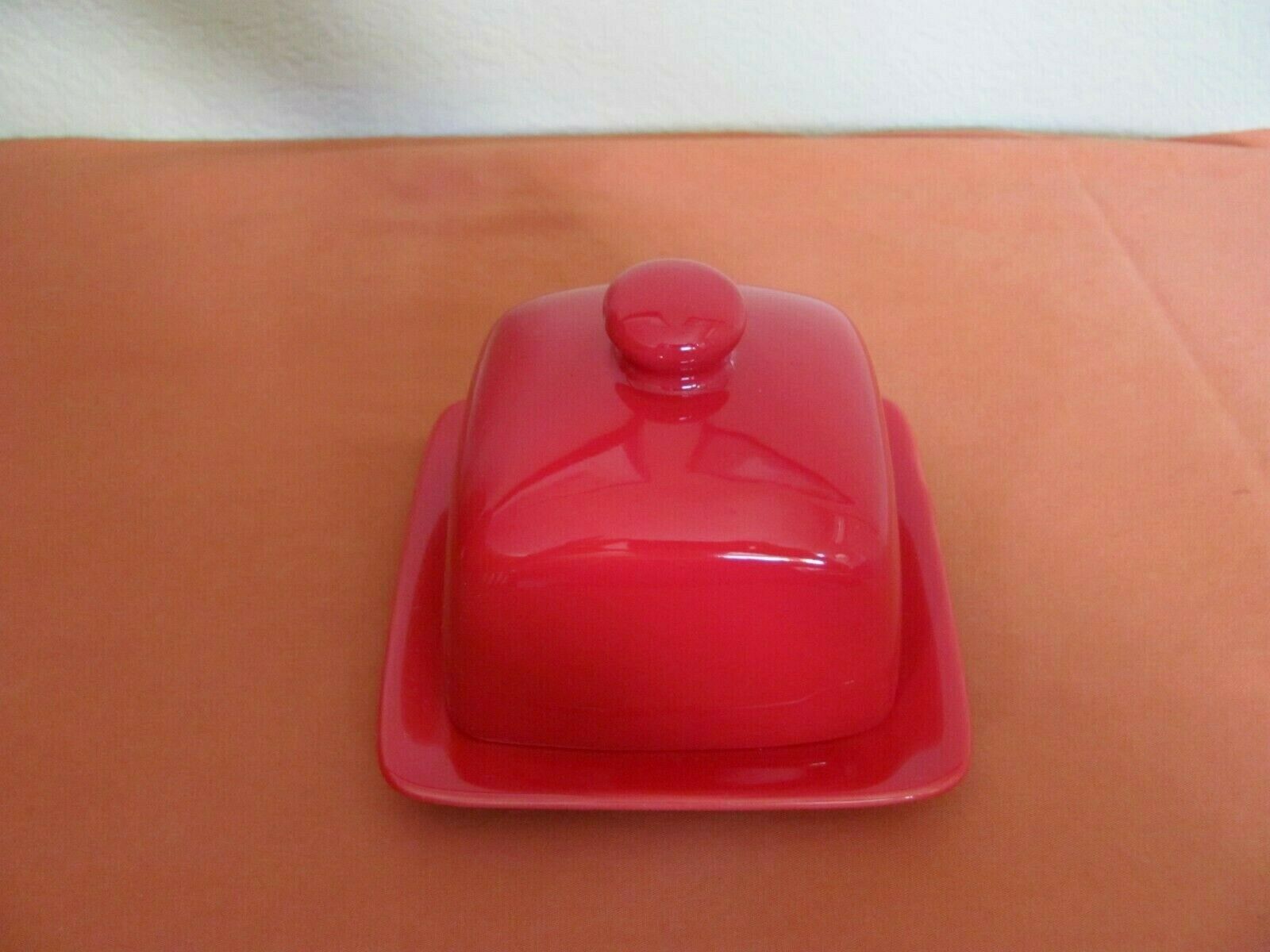 Red Square Cheese Or Butter Dish With Lid