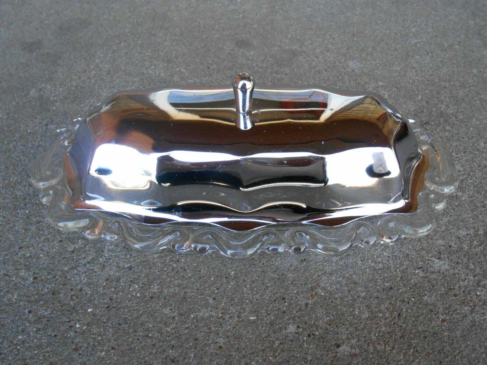 Vintage Chrome And Glass Covered Butter Dish