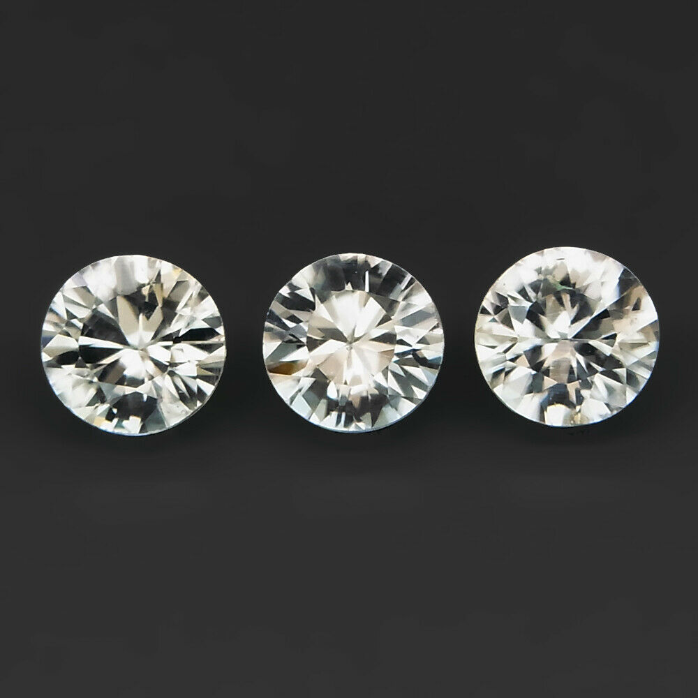 Round Diamond Cut 5.5 Mm.perfect Cut Natural White Zircon Cambodia 3pcs/2.96ct.