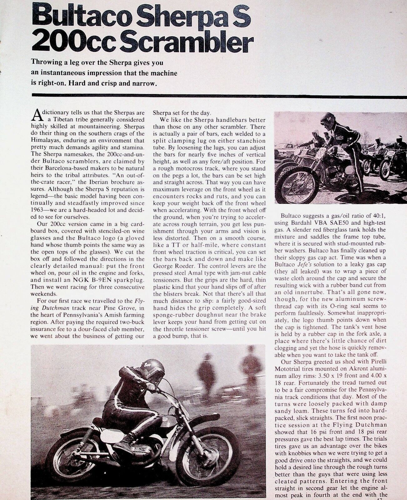 1970 Bultaco Sherpa S 200cc Scrambler - 5-page Vintage Motorcycle Test Article
