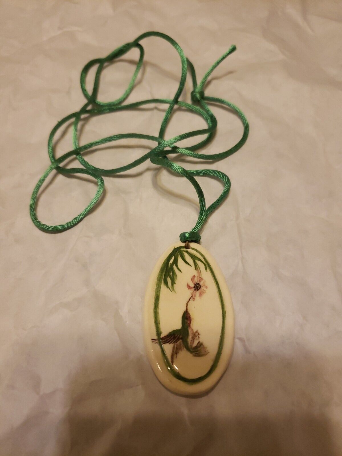 Vintage Hand Painted Ceramic Hummingbird Necklace