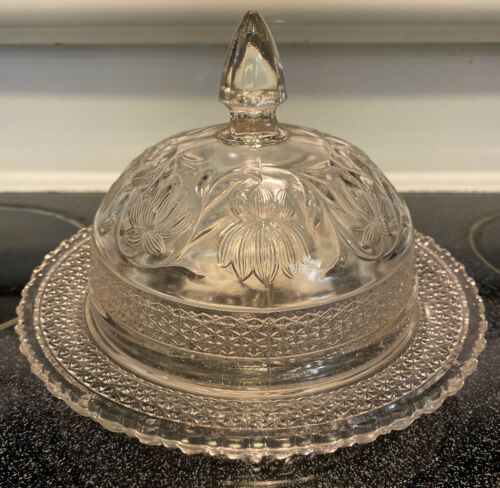 Crystal Covered Butter Dish 7.25 Inches Diameter - Vintage