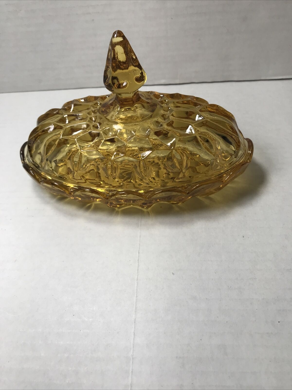 Vtg Amber Yellow Glass Butter Dish With Lid