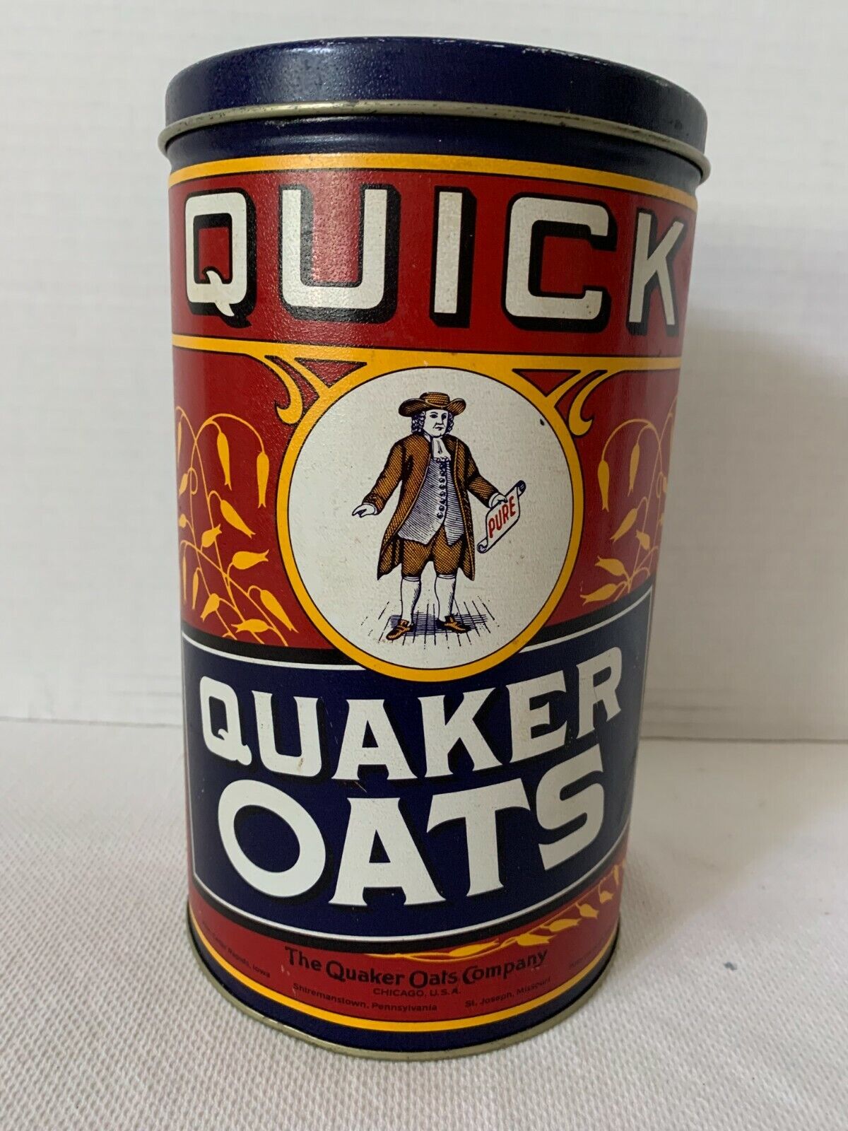 Vtg Quaker Oats Tin Limited Edition 1990 Replica 1922 Label