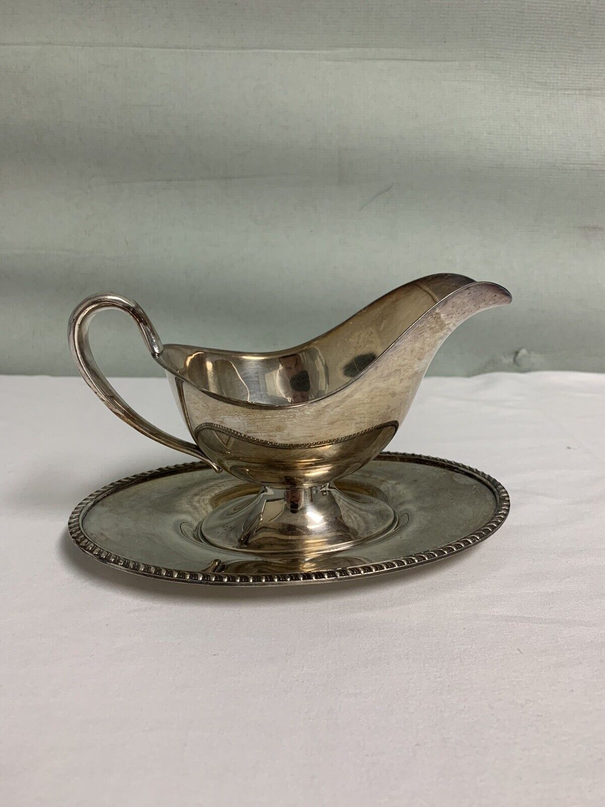 Poole Silver Co. Sterling Silver Sauce Boat & Dish 1014 Vtg