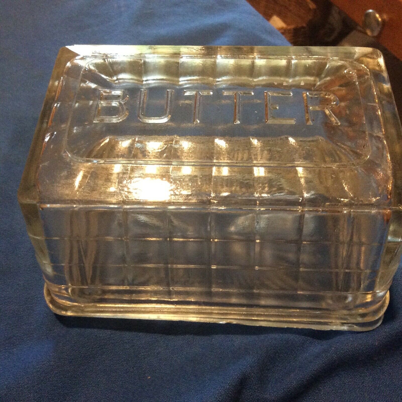 Vintage 1lb. Glass Checkered Butter Dish
