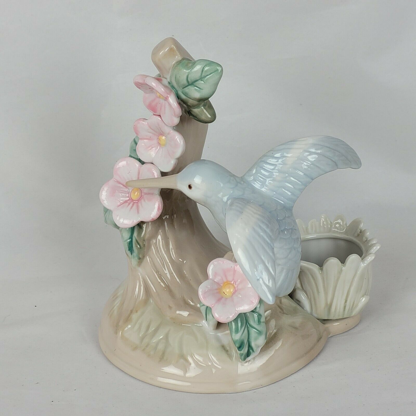 Anco Hummingbird And Pink Flowers Figurine With Tea Light Candle