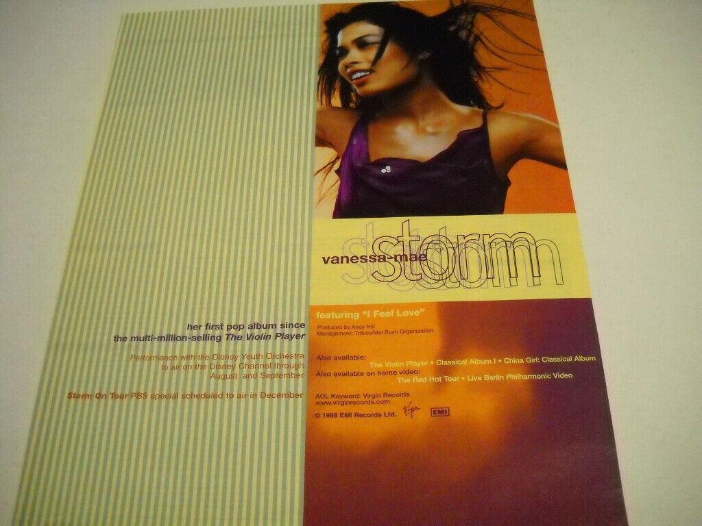 Vanessa Mae Releases Storm Featuring I Feel Love 1998 Promo Poster Ad