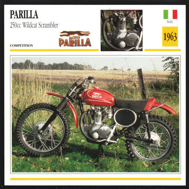 1963 Parilla 250cc Wildcat Scrambler Italy Motorcycle Photo Spec Sheet Info Card