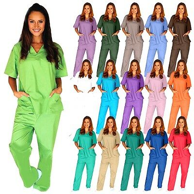 Medical Scrub Unisex Men Women Natural Uniforms Hospital Nursing Set Top & Pants